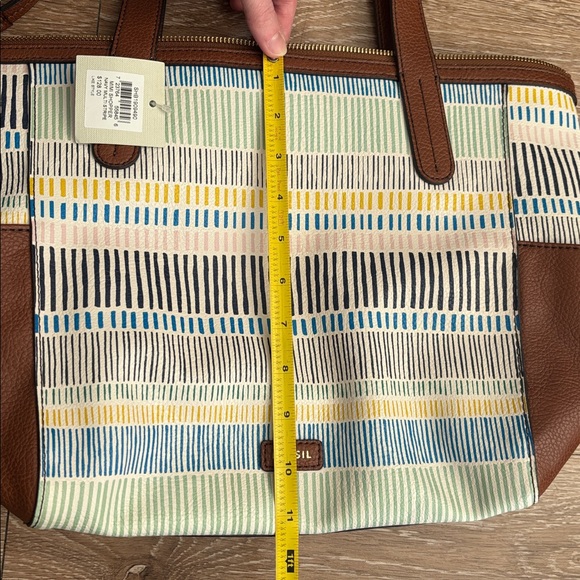 New! Fossil Mimi Shopper purse/tote, blue/green/brown multicolor stripe - Picture 12 of 15